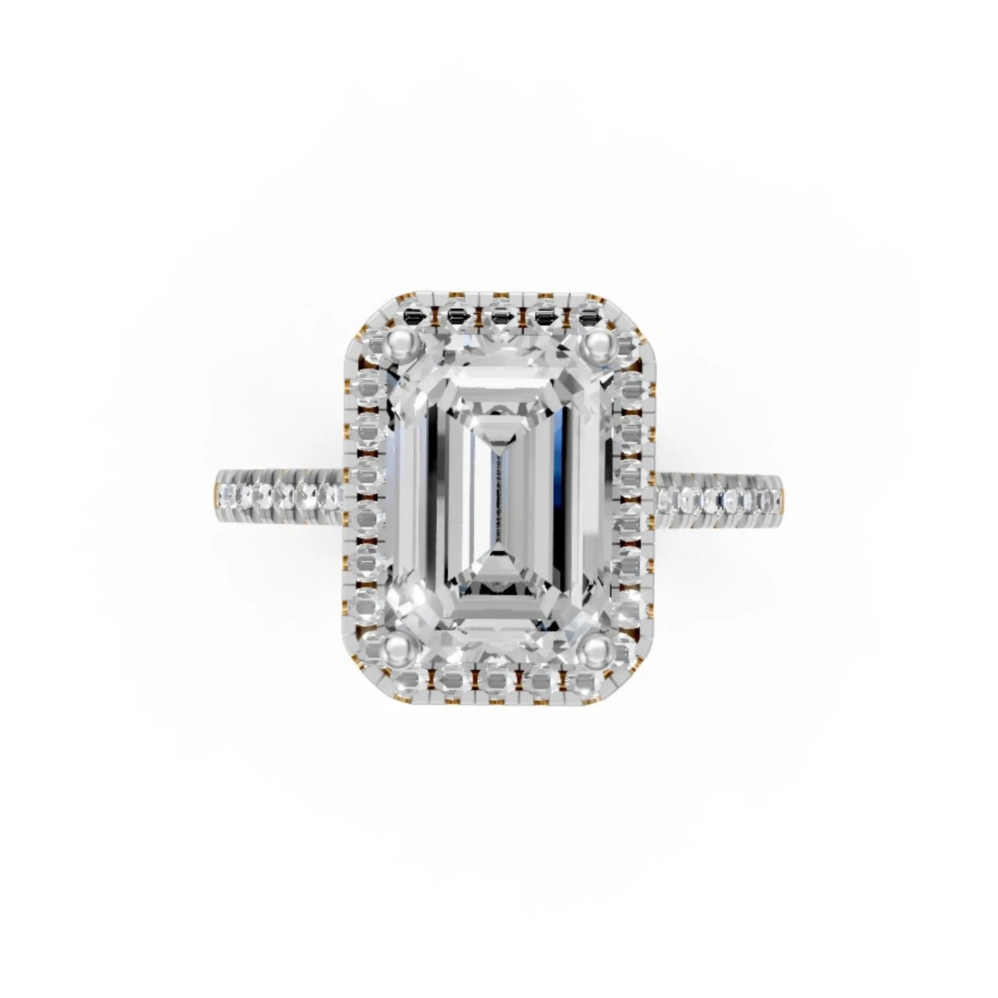 Halo Emerald-Cut Diamond Ring Rose Gold