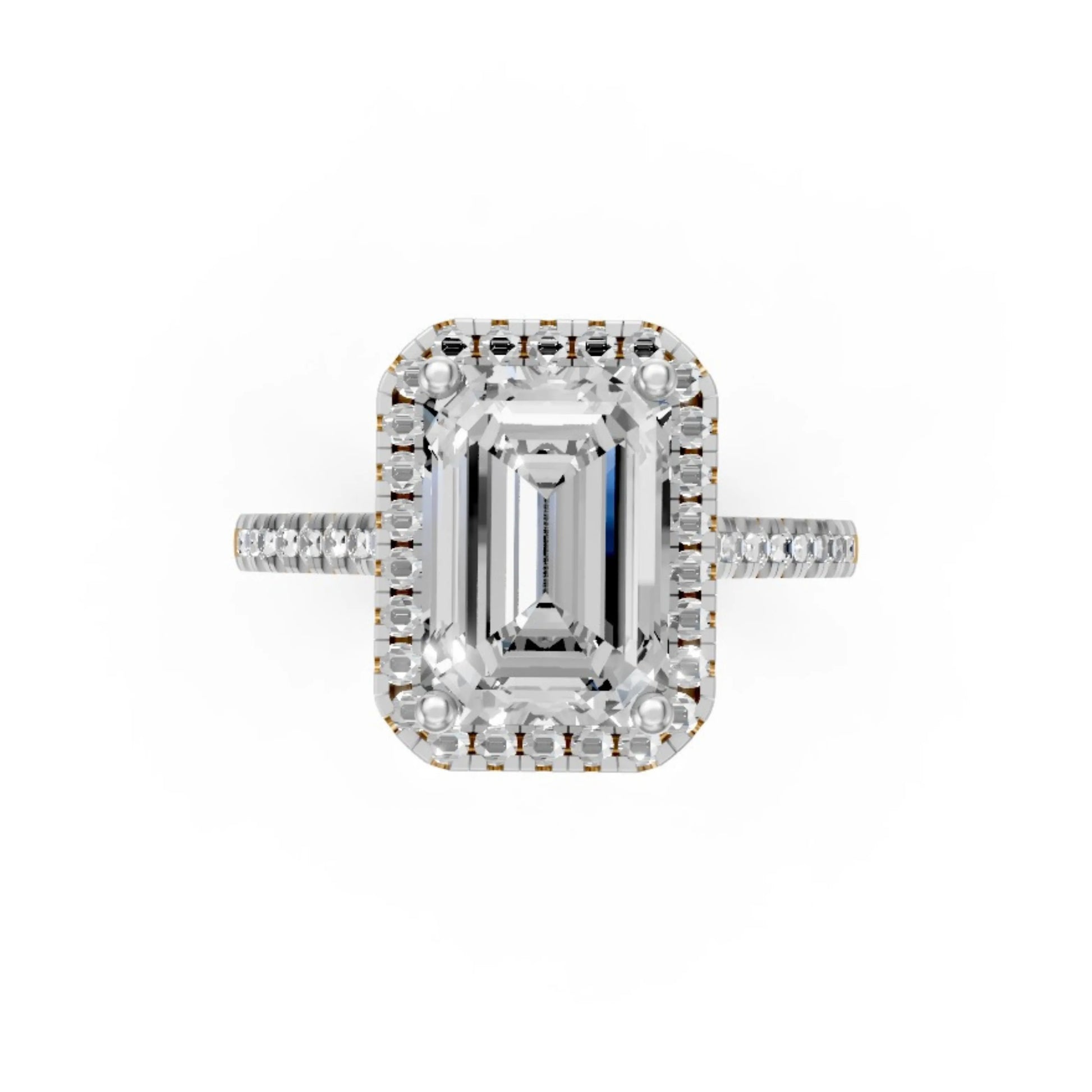 Halo Emerald-Cut Diamond Ring Rose Gold