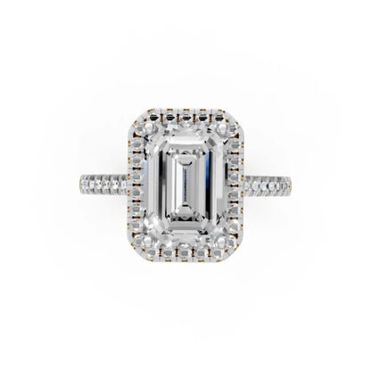 Halo Emerald-Cut Diamond Ring Rose Gold