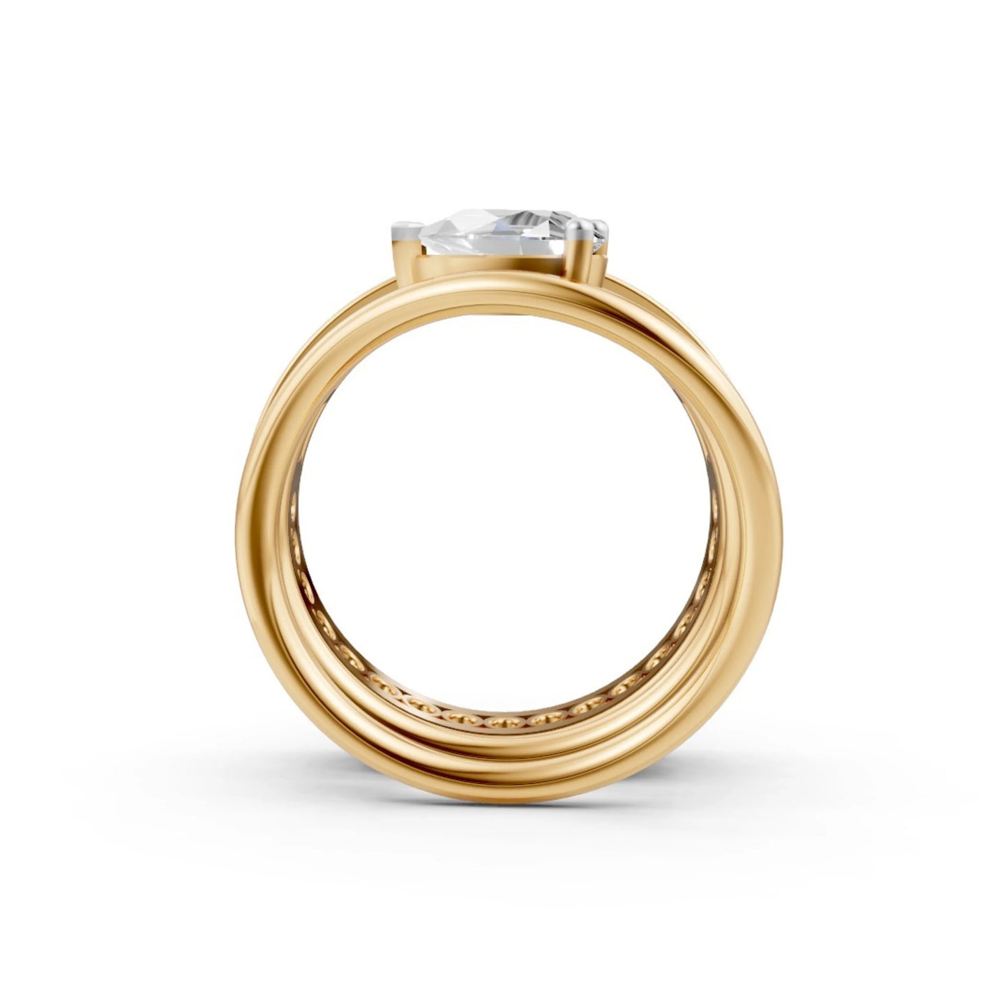 Pear Solitaire & Baguette Eternity Ring Set Yellow Gold