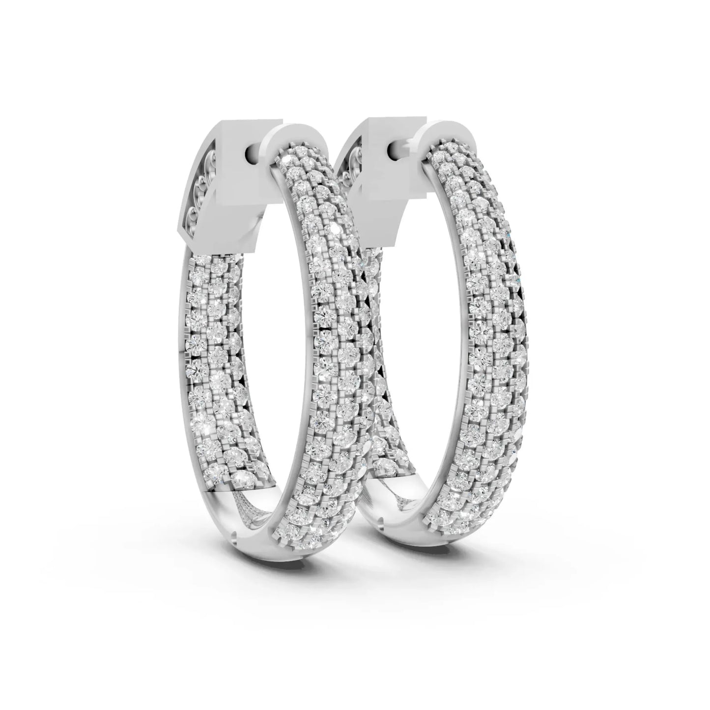 Double Hoop Diamond Earrings White Gold