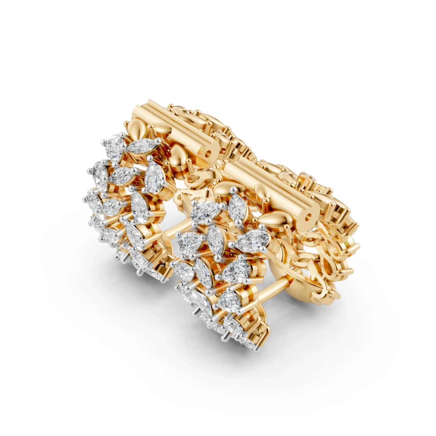 Pear-Round Cluster Hoop Earrings Yellow Gold