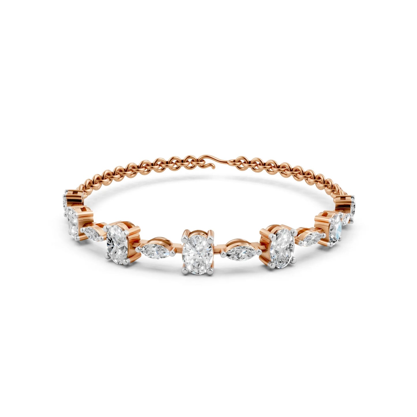 Elegant Oval & Marquise Diamond Bracelet Rose Gold