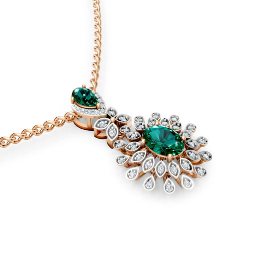 Green Gem Floral Diamond Pendant Rose Gold