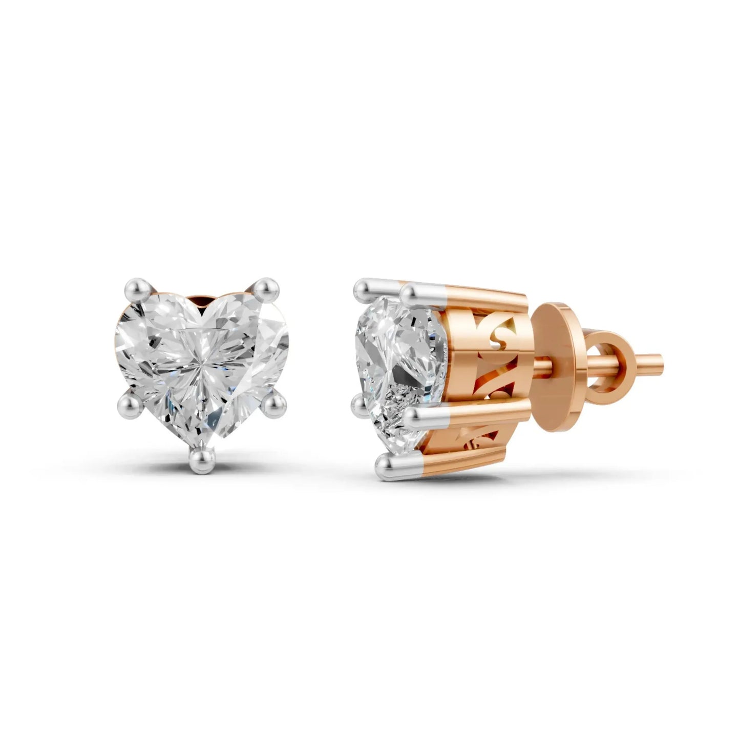 Heart Diamond Stud Earrings Rose Gold
