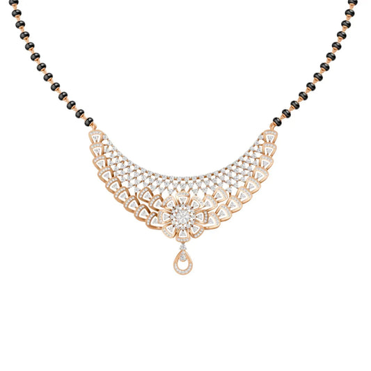 Designer Diamond Mangalsutra with Net-Inspired Floral Pendant Rose Gold