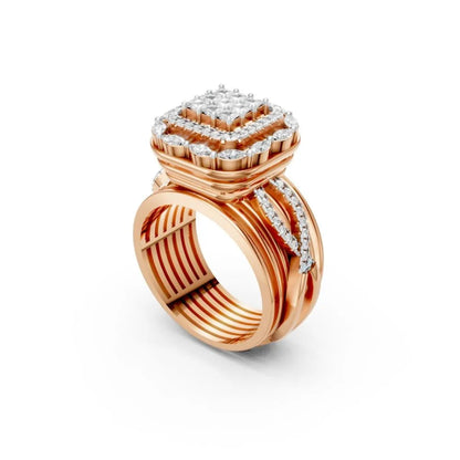 Grandeur Square Halo Cluster Ring Rose Gold