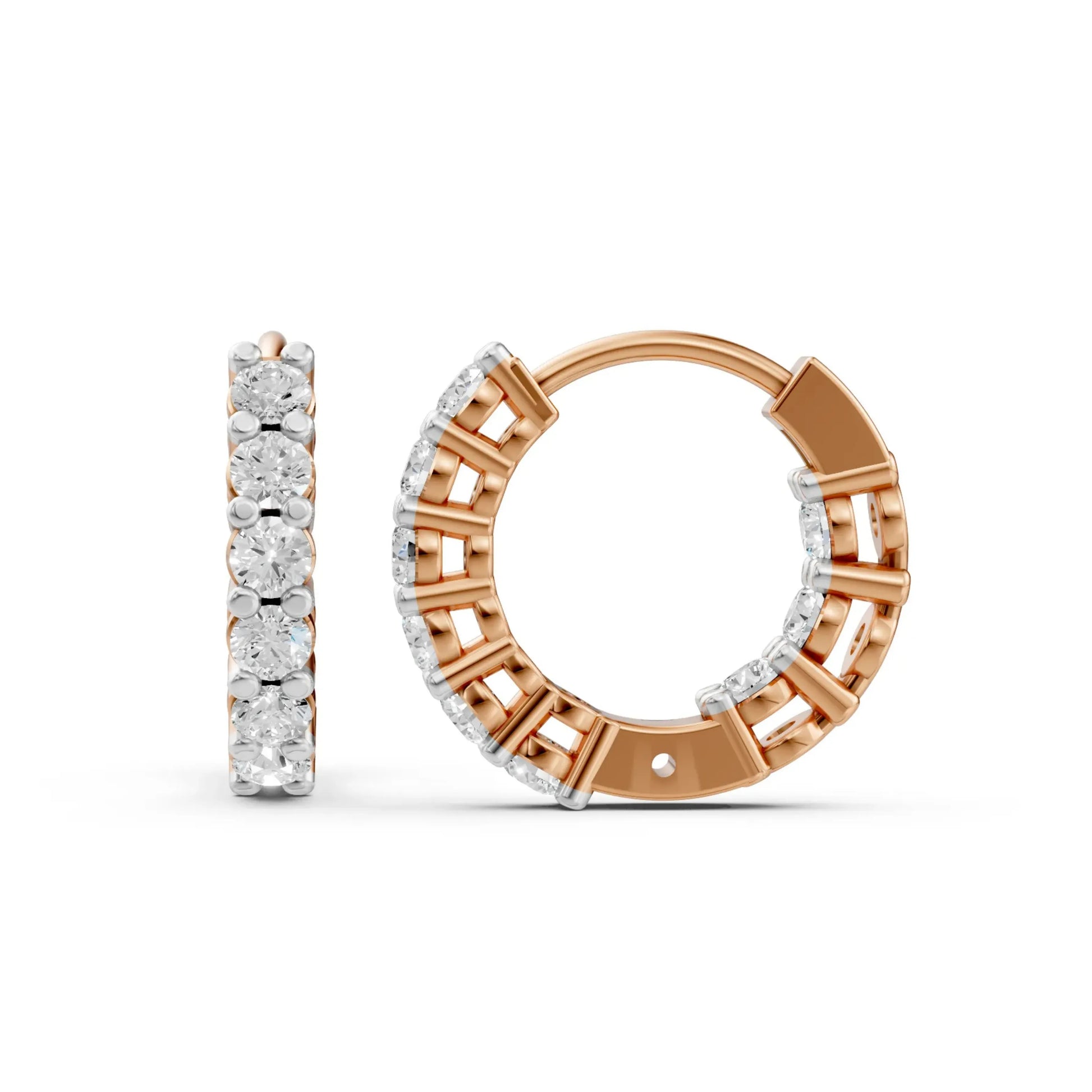 Round Diamond Inside-Out Hoop Earrings Rose Gold
