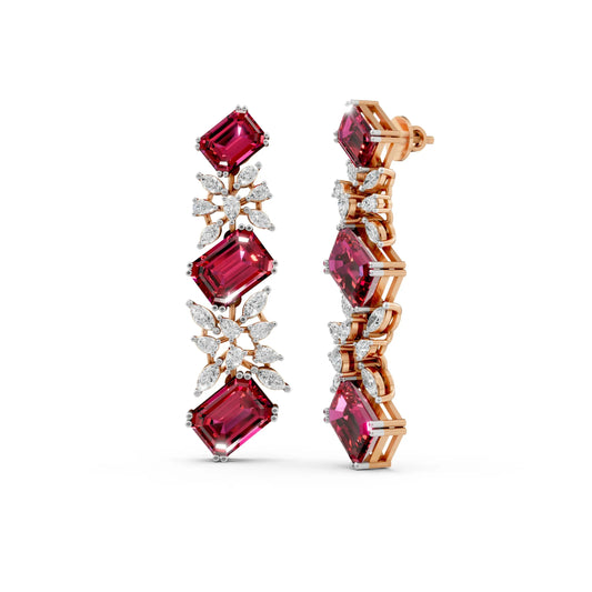Emerald-Cut Ruby and Diamond Cascade Earrings Rose Gold