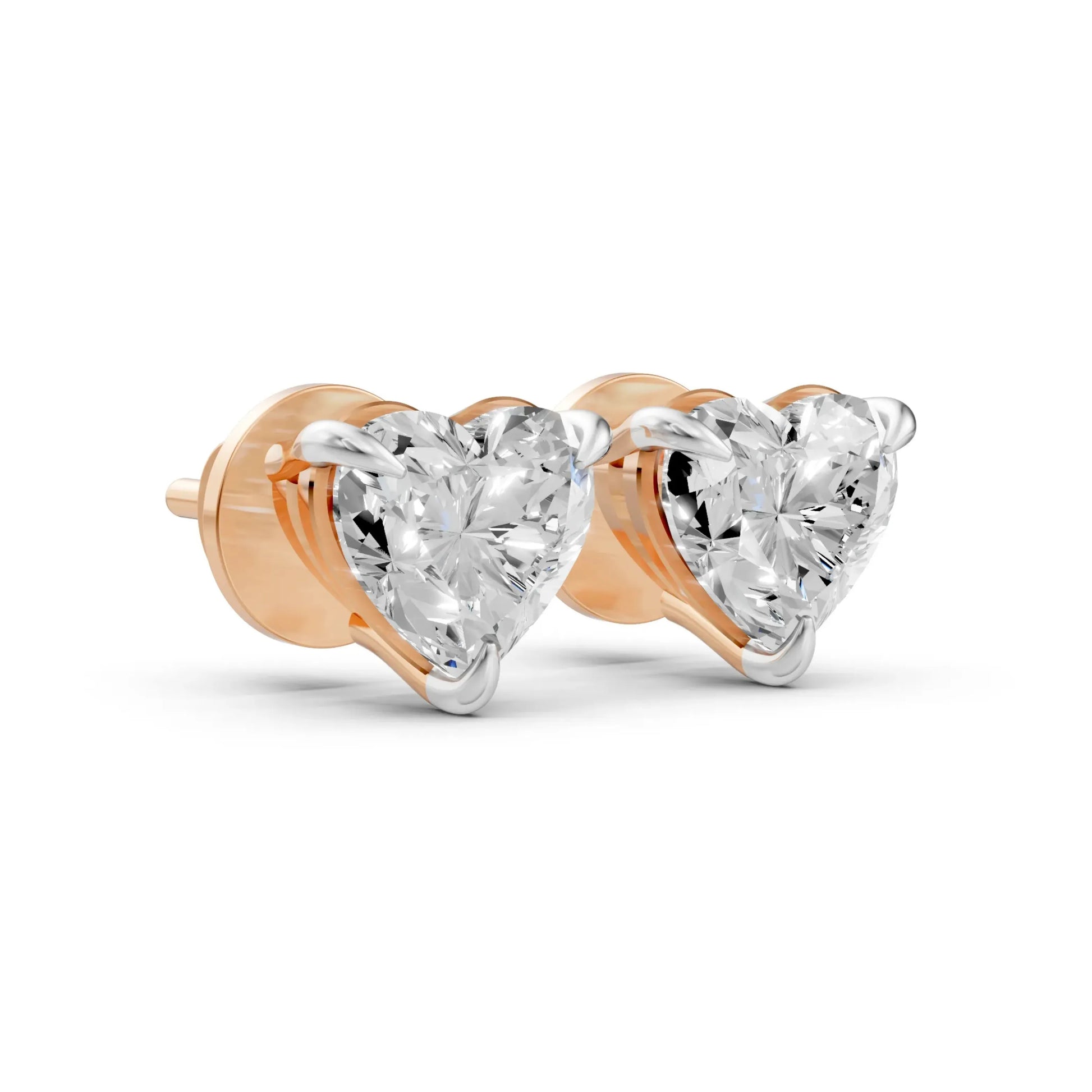 Heart-Shaped Diamond Stud Earrings Rose Gold