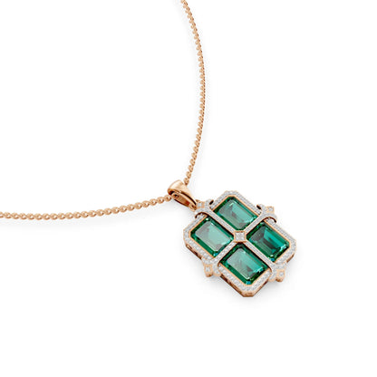 Emerald-Cut Quad Green Pendant Rose Gold