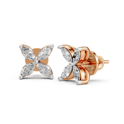 Floral & Hoop Diamond Earrings – Round Cut Elegance Rose Gold
