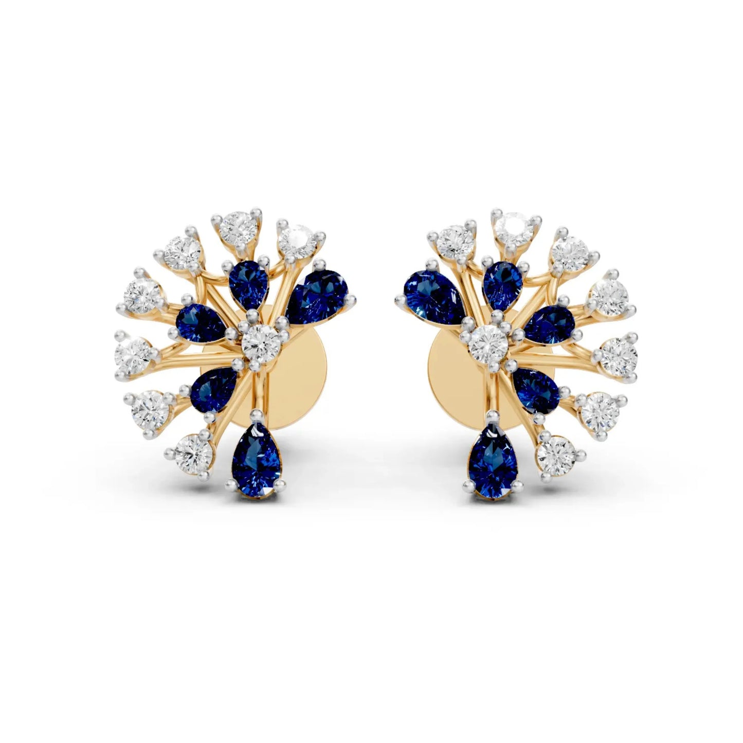 Bold Pear-Shaped Blue Color Stone Earrings Yellow Gold