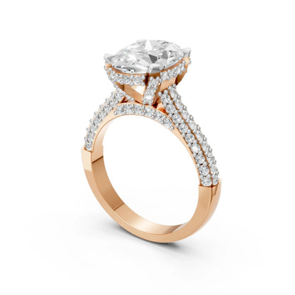 Elegant Oval Diamond Pavé Ring Rose Gold