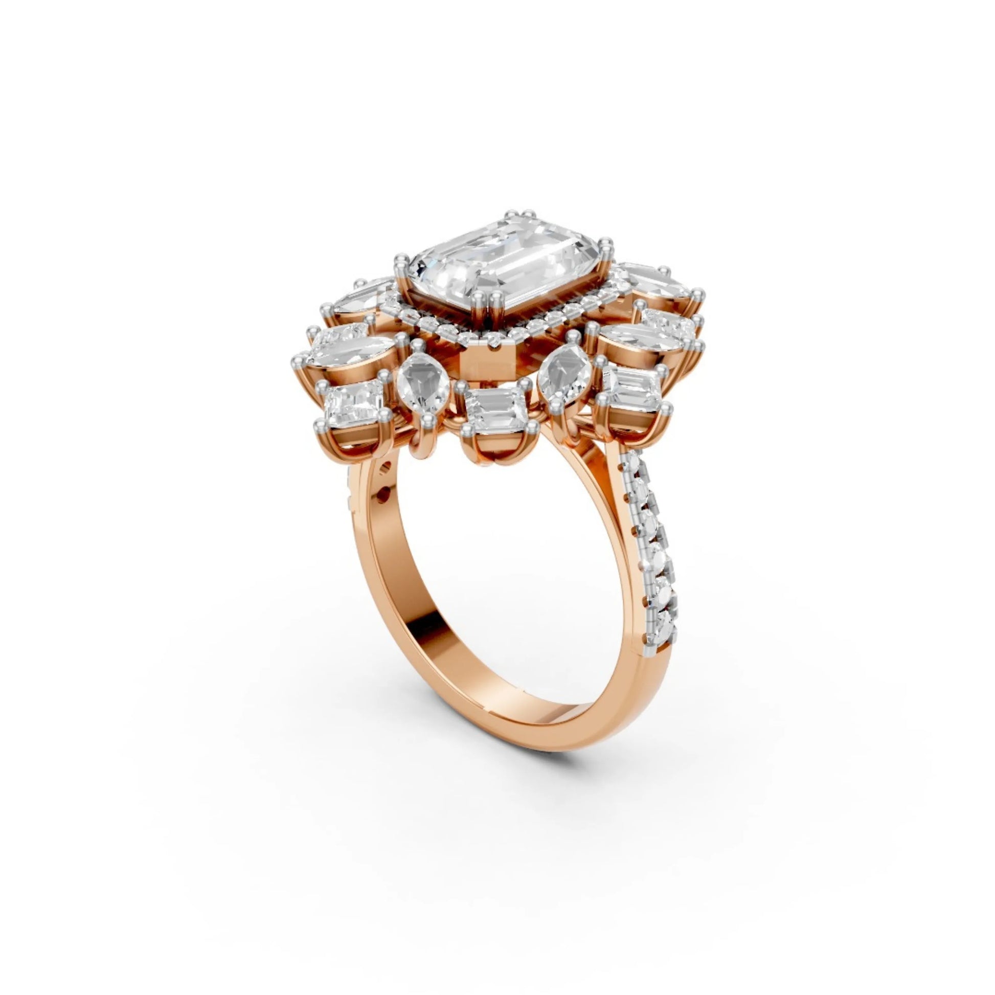 Grandeur Emerald Halo Ring Rose Gold