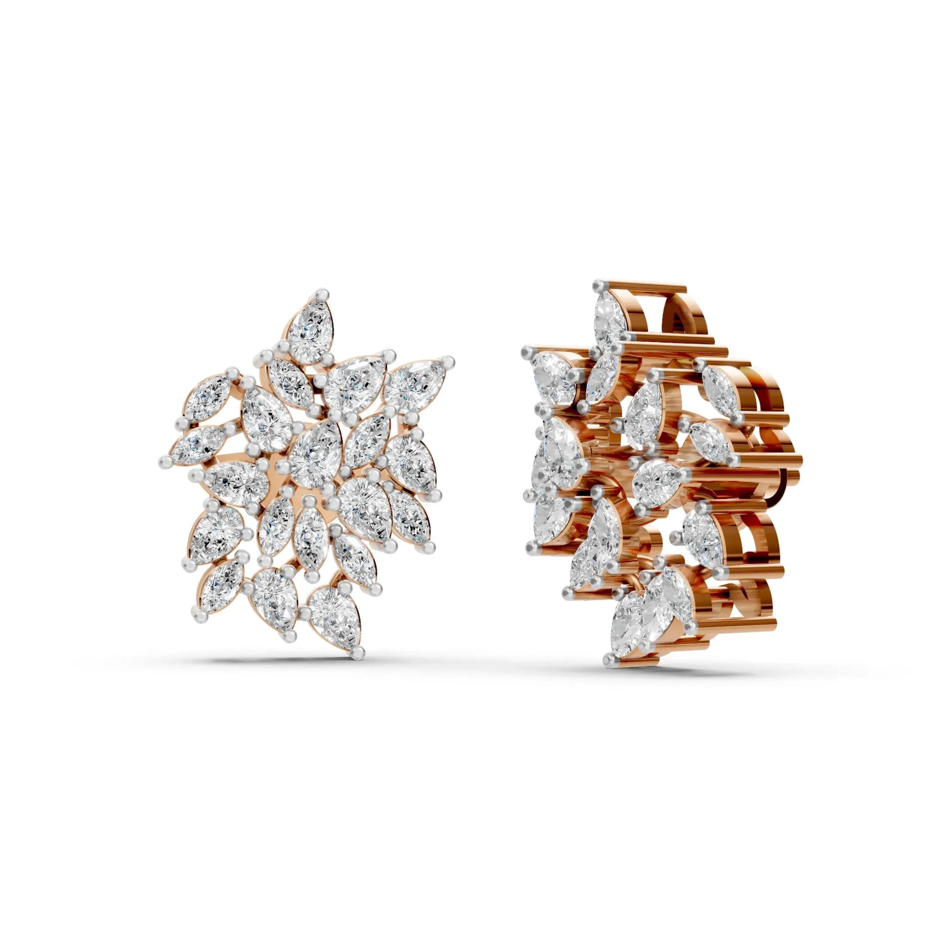 Floral Cluster Diamond Earrings Rose Gold