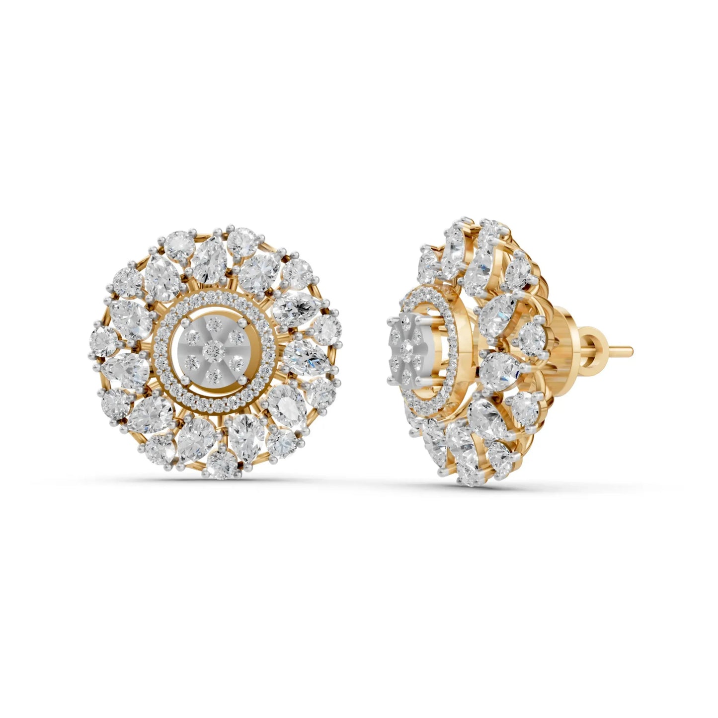 Floral Cluster Diamond Stud Earrings Yellow Gold
