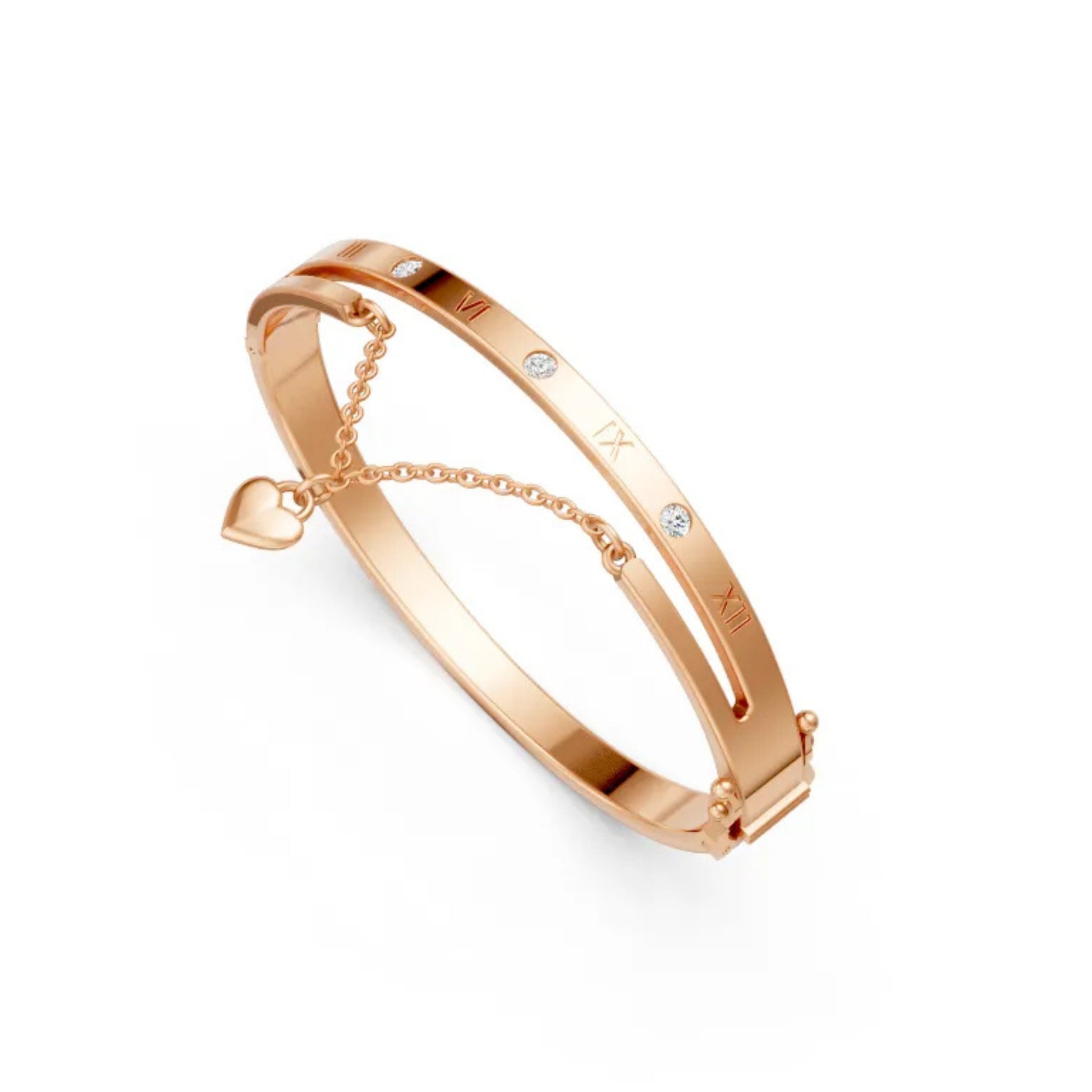 Roman Numeral Diamond Bangle Rose Gold