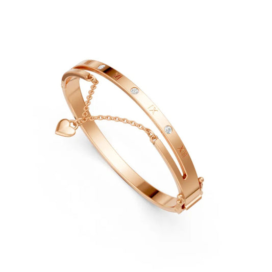 Roman Numeral Diamond Bangle Rose Gold
