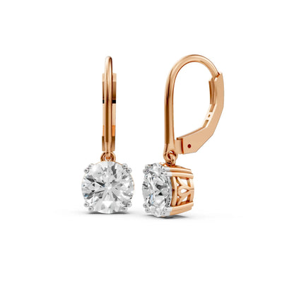 Round Solitaire Drop Earrings Rose Gold 