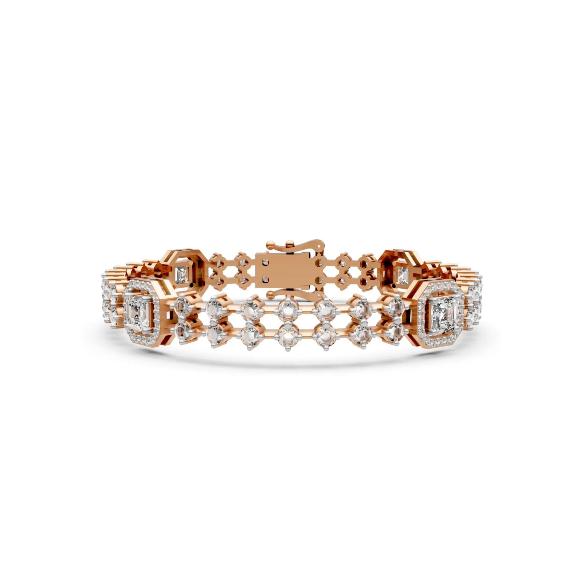 Diamond Bracelet with Halo Stations Rose Gold