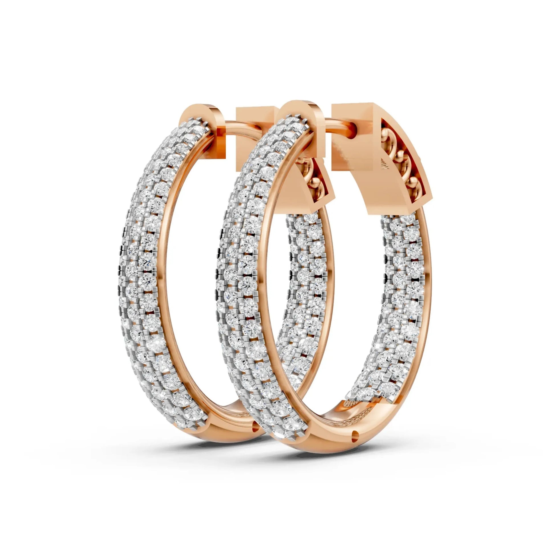 Double Hoop Diamond Earrings Rose Gold