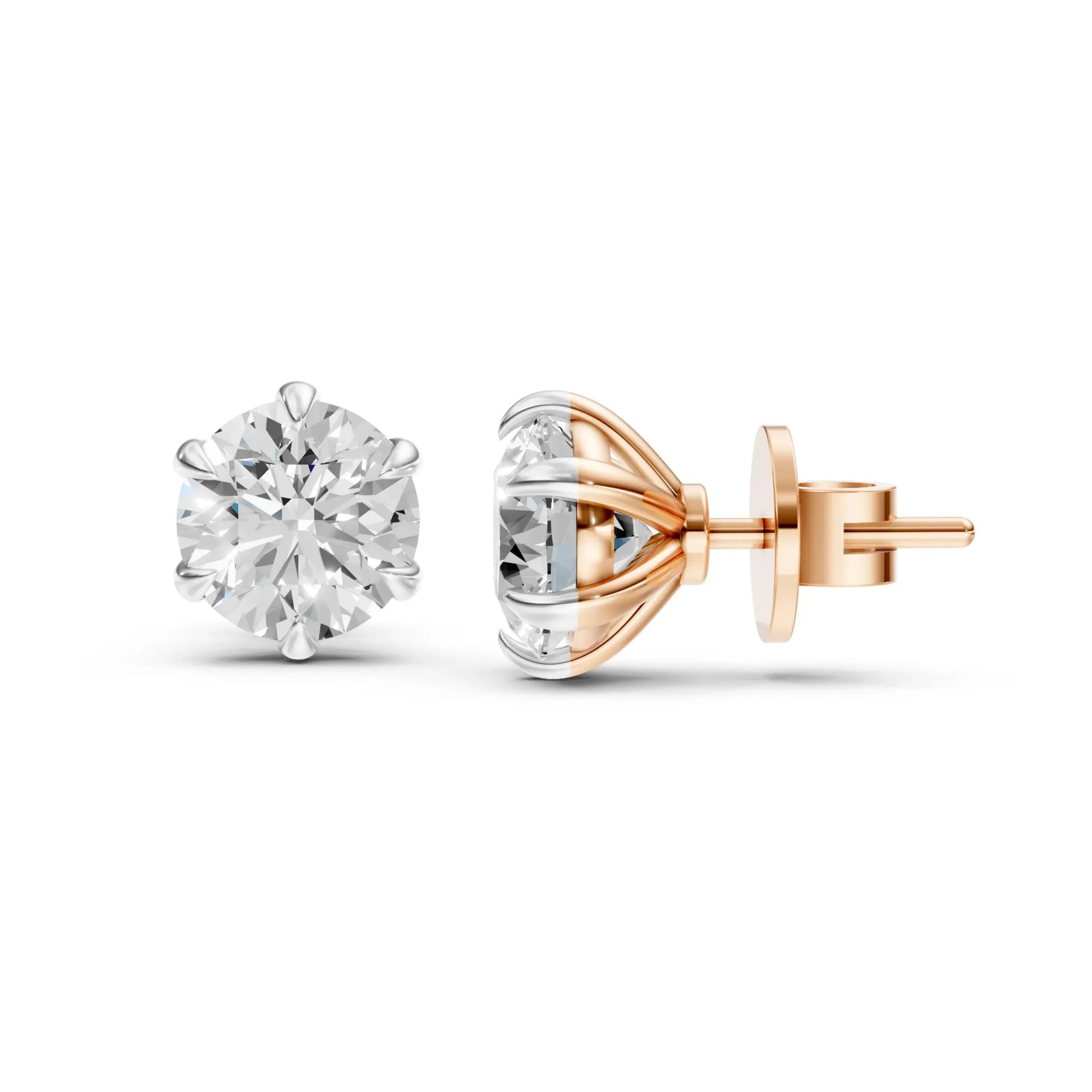 Round Diamond Stud Earrings Rose Gold