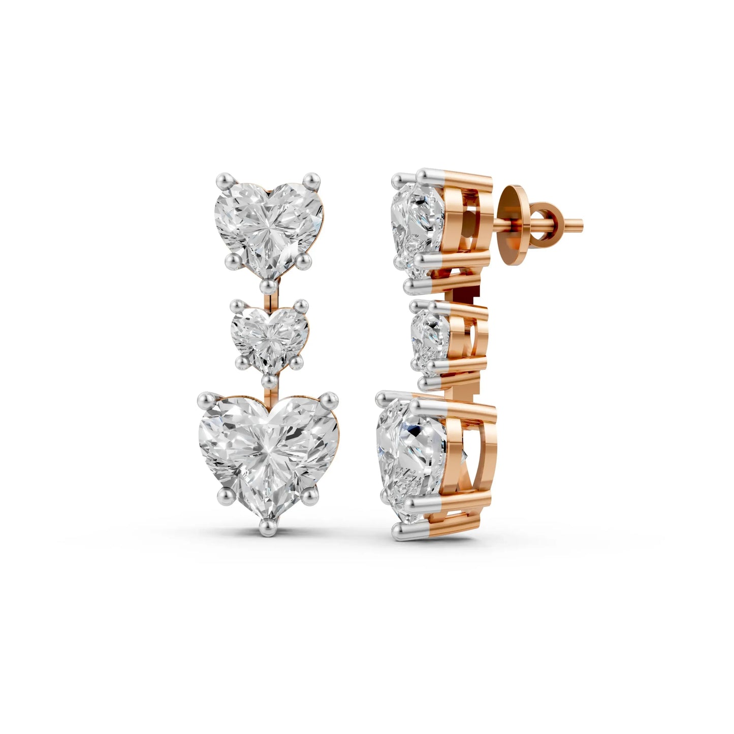 Triple Heart Drop Earrings Rose Gold