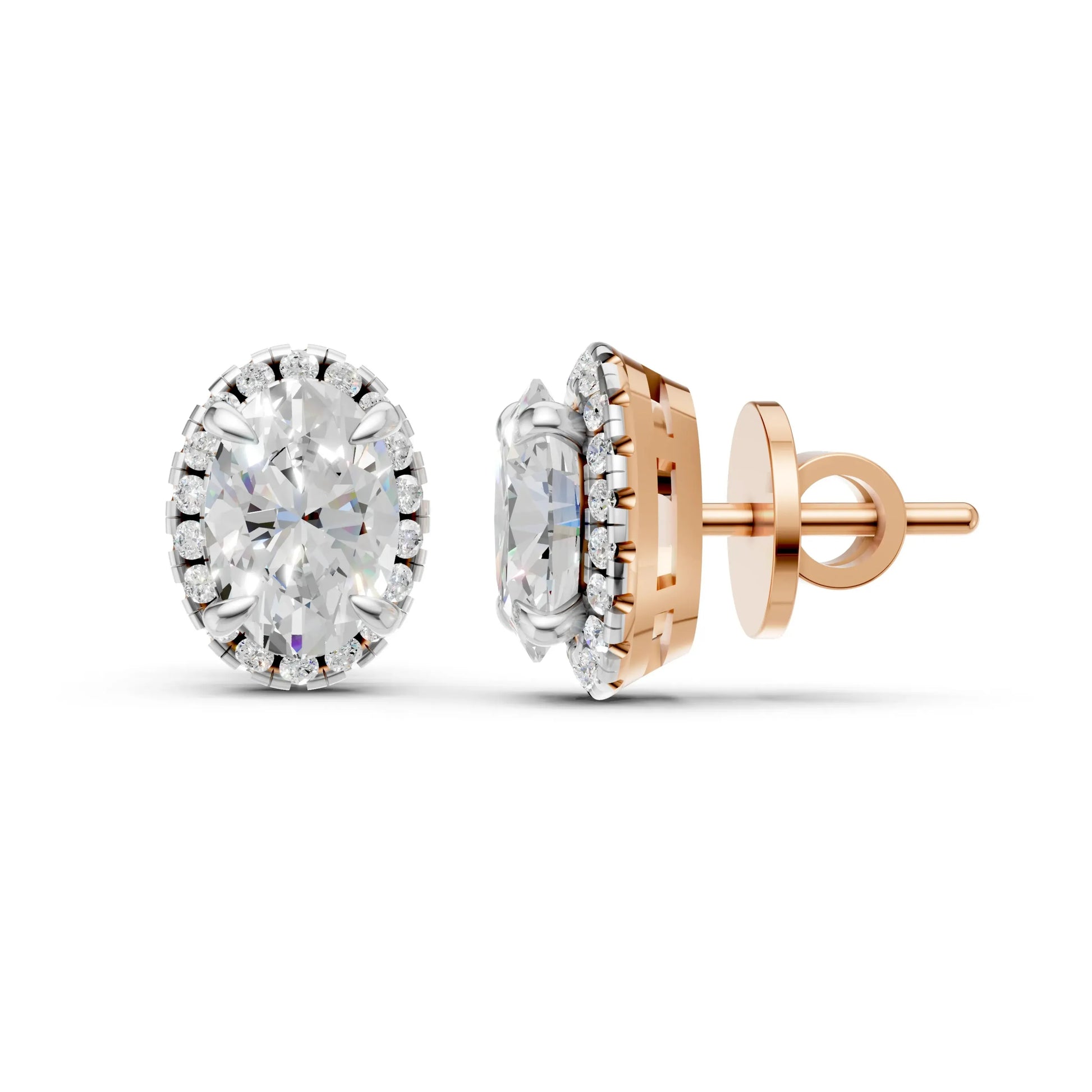 Oval Halo Stud Earrings Rose Gold