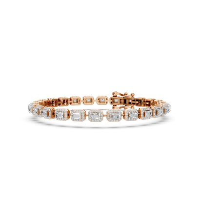 Emerald-Cut Halo Diamond Tennis Bracelet Rose Gold