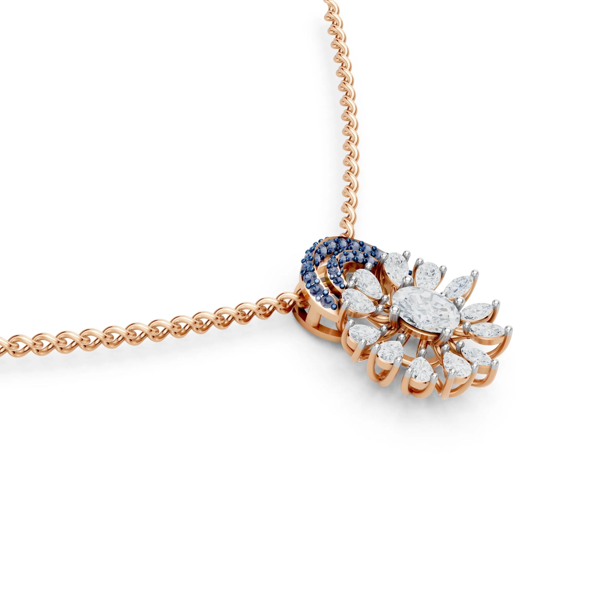 Floral Sapphire Diamond Pendant Rose Gold