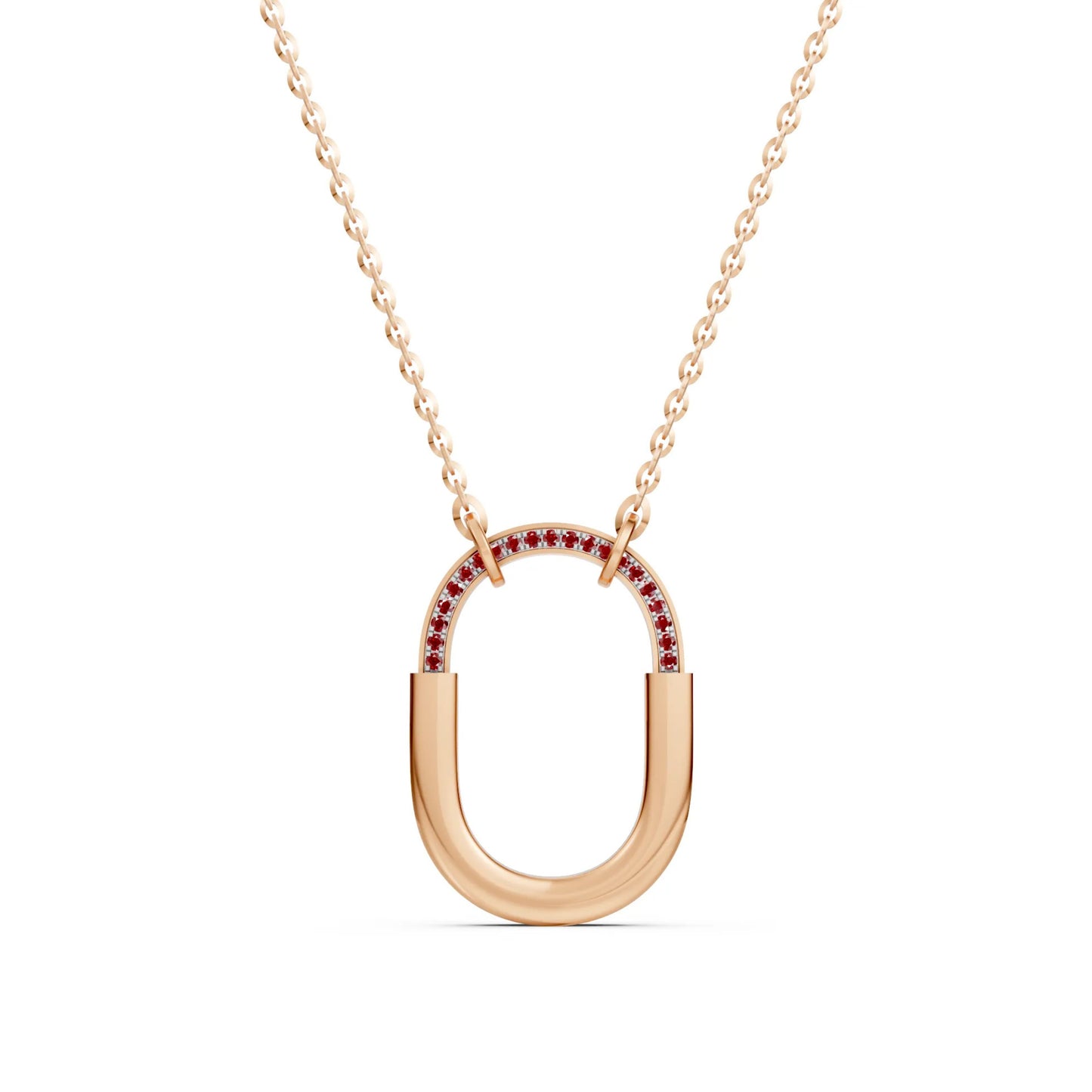 Ruby-Accented Geometric Link Necklace Rose Gold