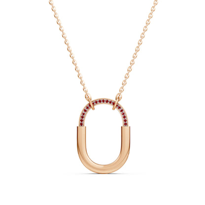 Ruby-Accented Geometric Link Necklace Rose Gold