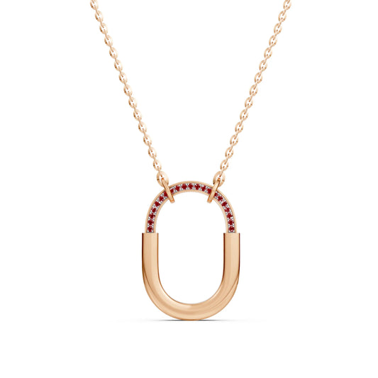 Ruby-Accented Geometric Link Necklace Rose Gold