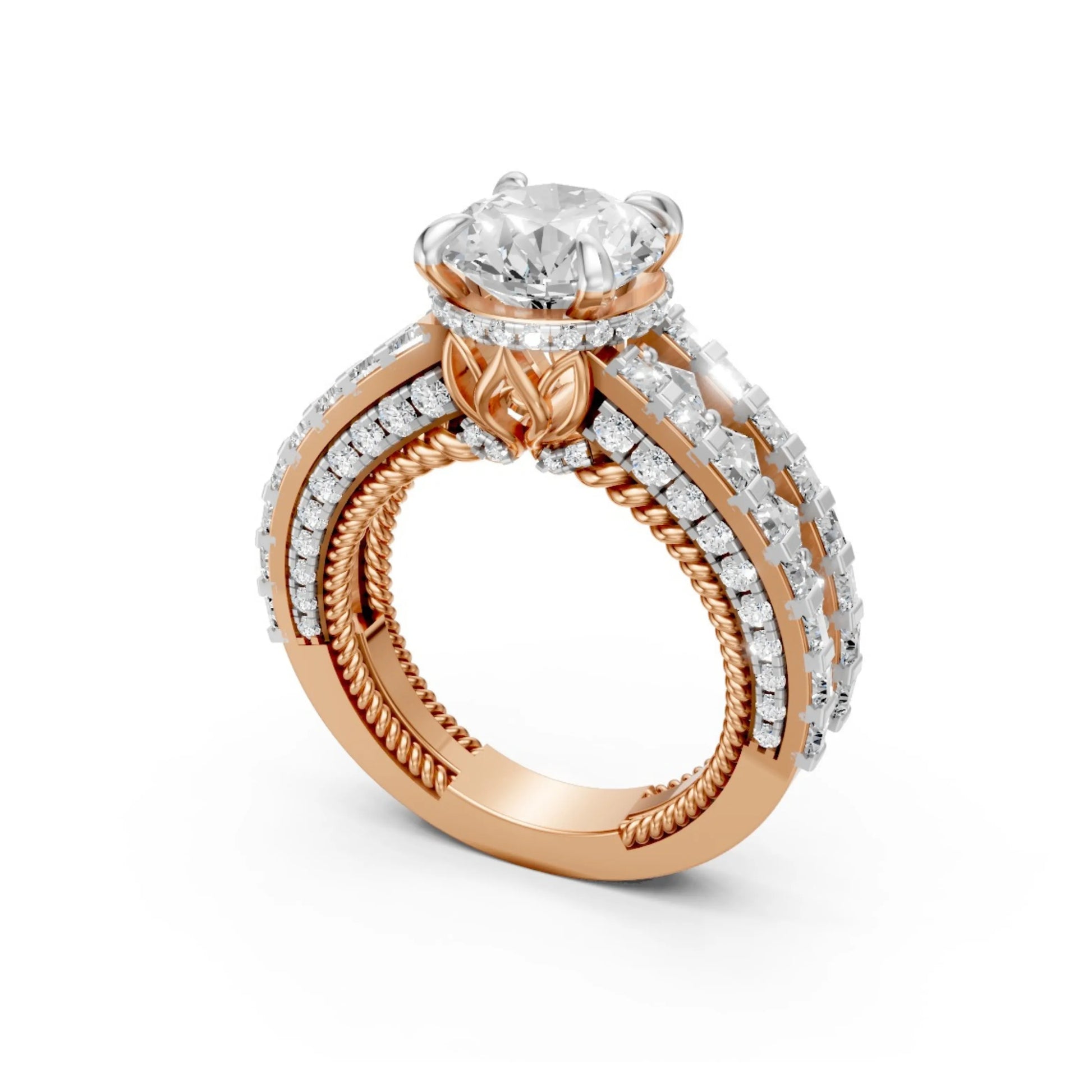 Double Halo Rose Ring Rose Gold
