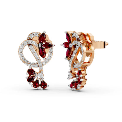 Ruby Floral Loop Earrings with Diamond Accentsn Rose Gold