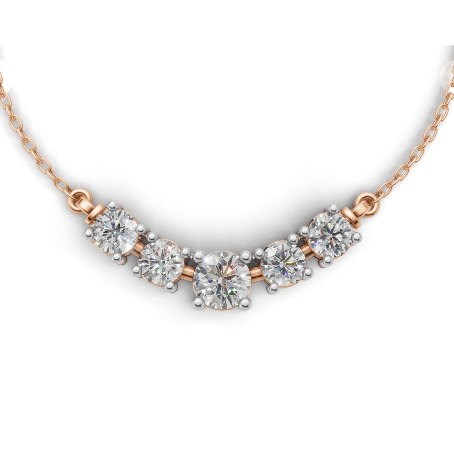 Round Cluster Diamond Necklace Rose Gold