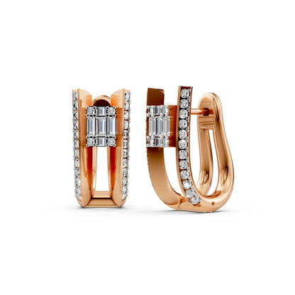 Modern Geometric Diamond Earrings Rose Gold