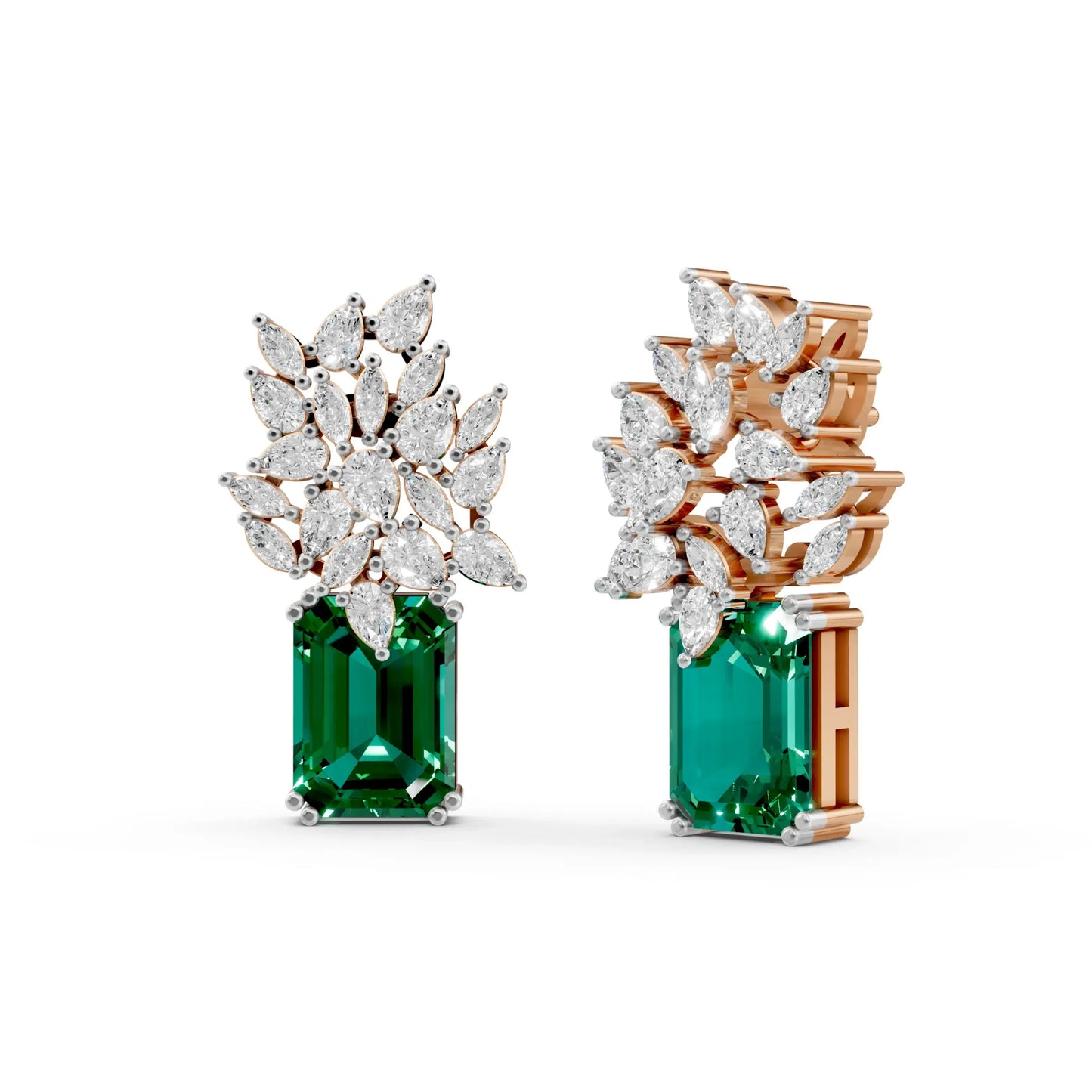 Statement Earrings with Emerald Center Rose Gold 
