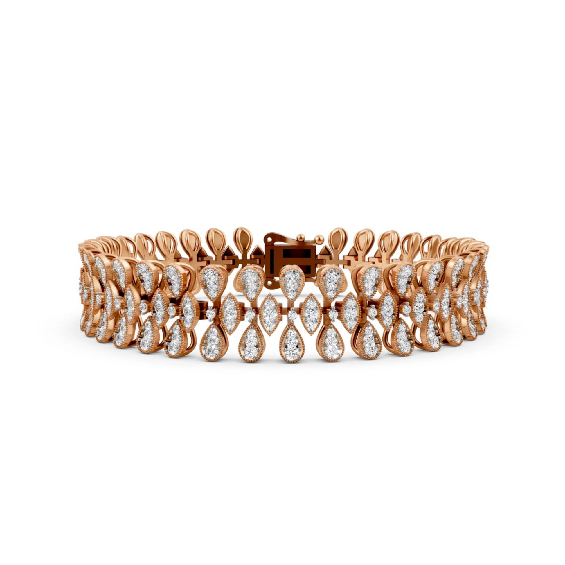 Diamond Leaf-Link Bracelet Rose Gold