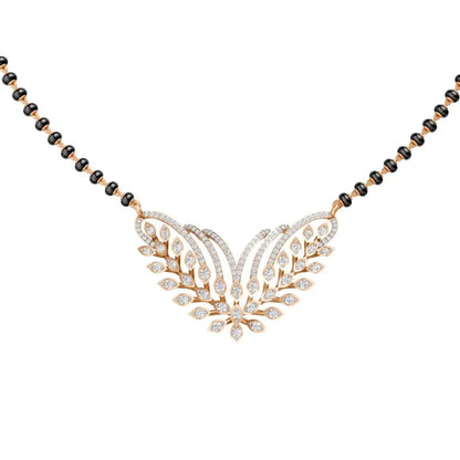 Leaf Motif Diamond Mangalsutra with Elegant Dual Curve Design Rose Gold