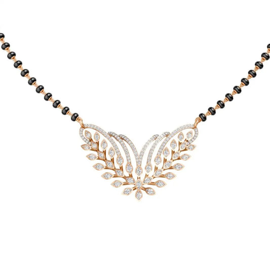 Leaf Motif Diamond Mangalsutra with Elegant Dual Curve Design Rose Gold