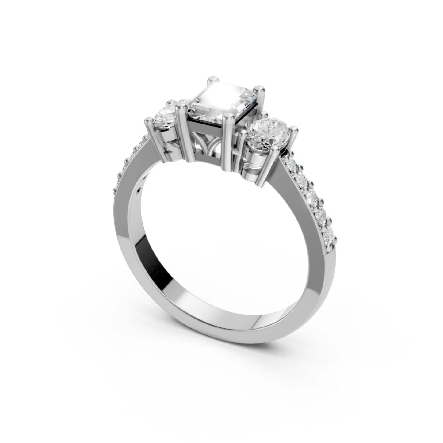 Radiant Three-Stone Ring White Gold