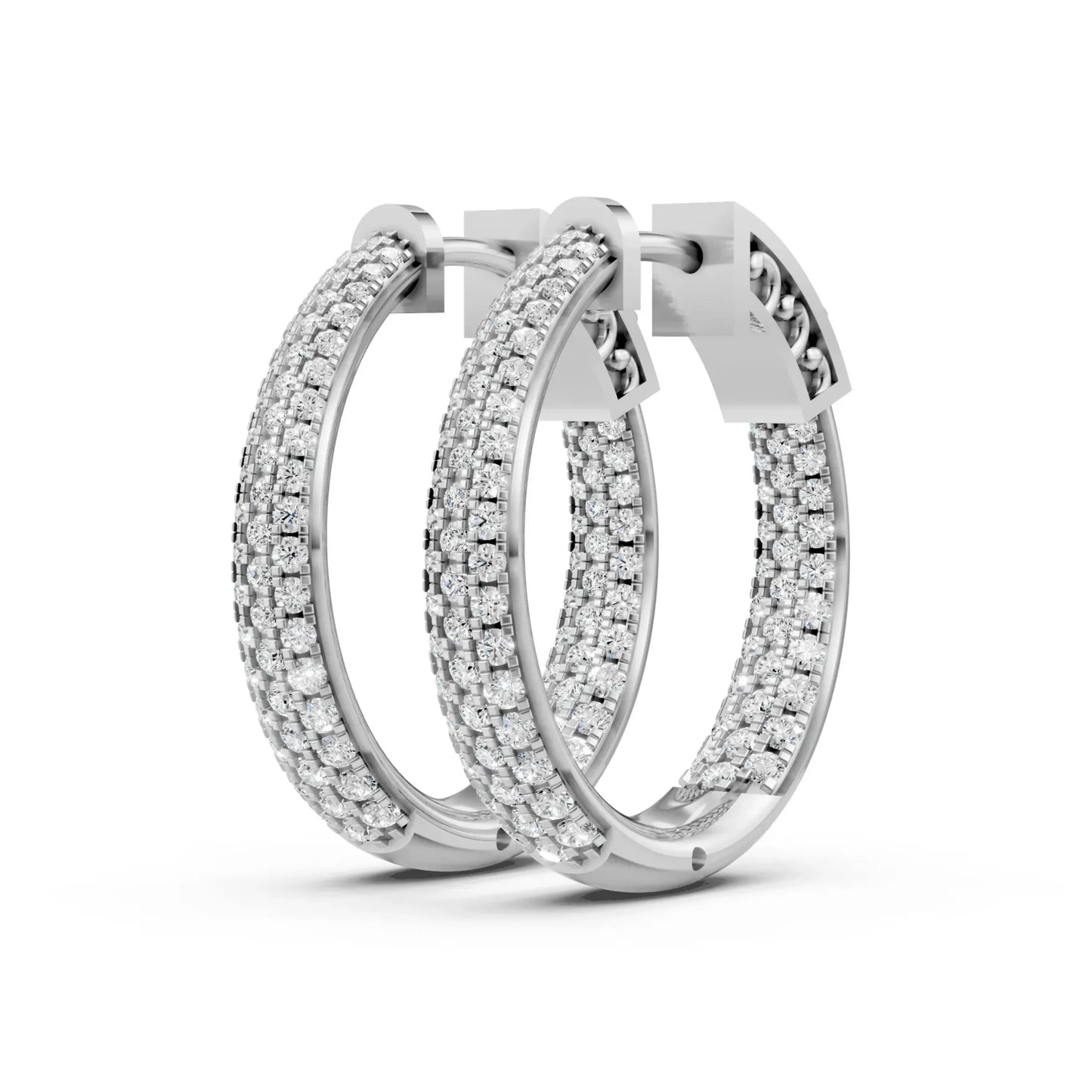 Double Hoop Diamond Earrings White Gold