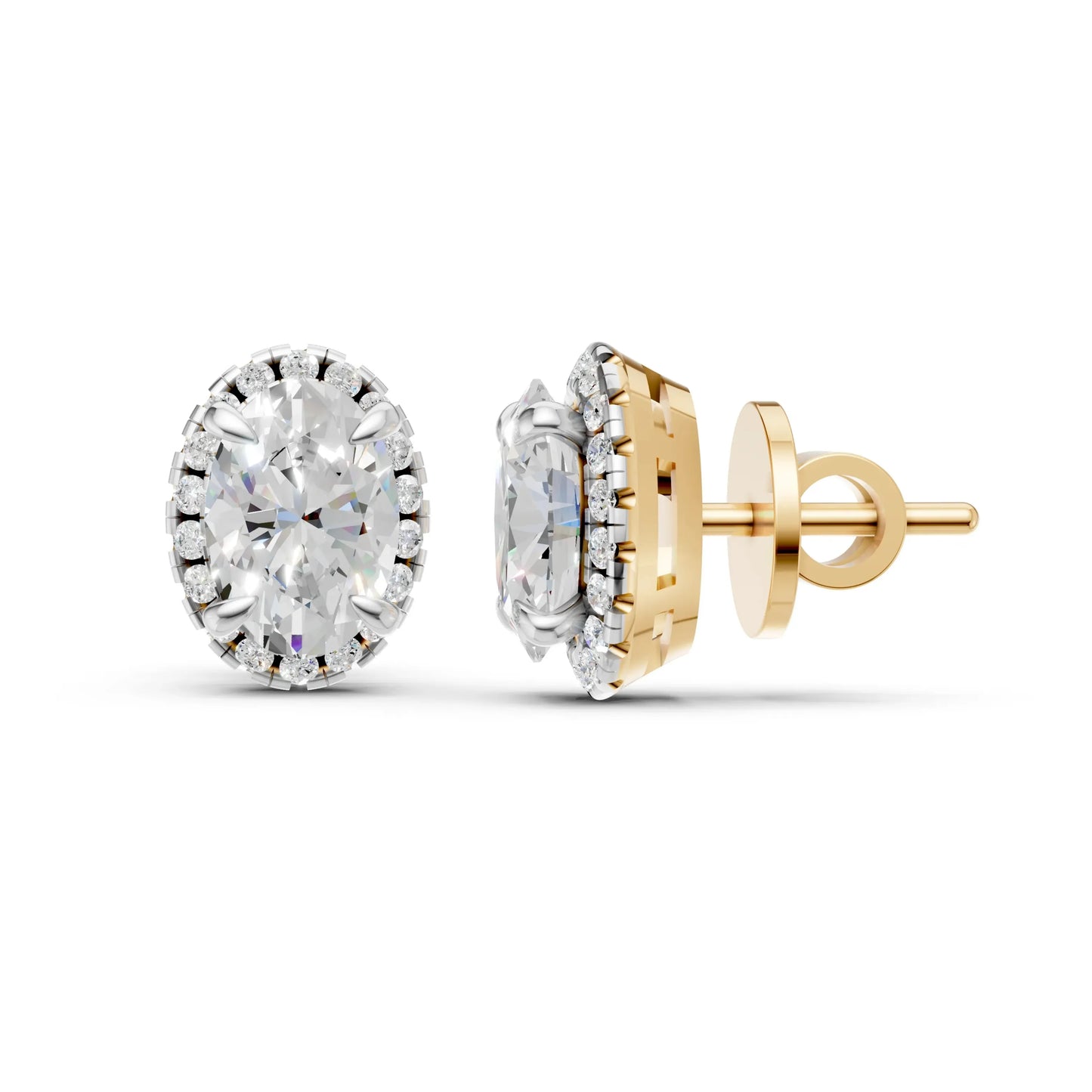Oval Halo Stud Earrings Yellow Gold