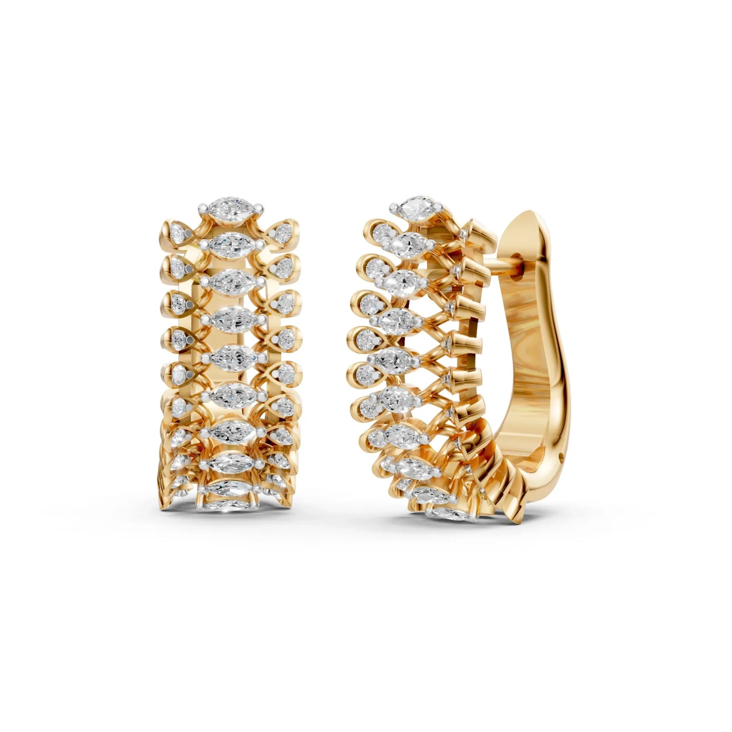 Marquise Half Hoop Earrings Yellow Gold