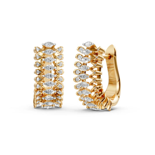 Marquise Half Hoop Earrings Yellow Gold