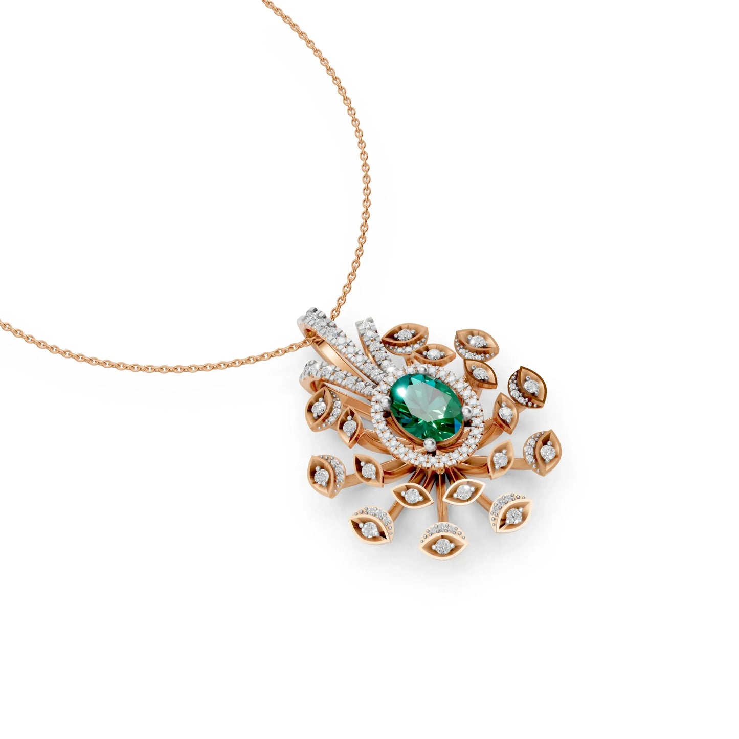Peacock Feather Green Pendant Rose Gold