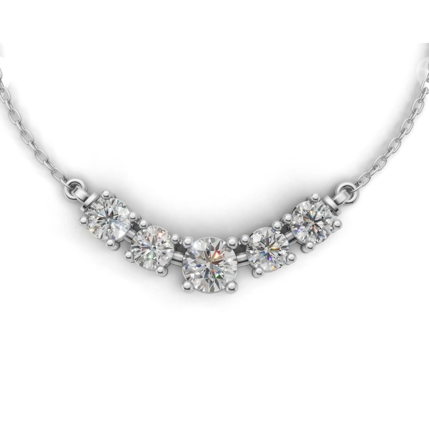 Round Cluster Diamond Necklace White Gold