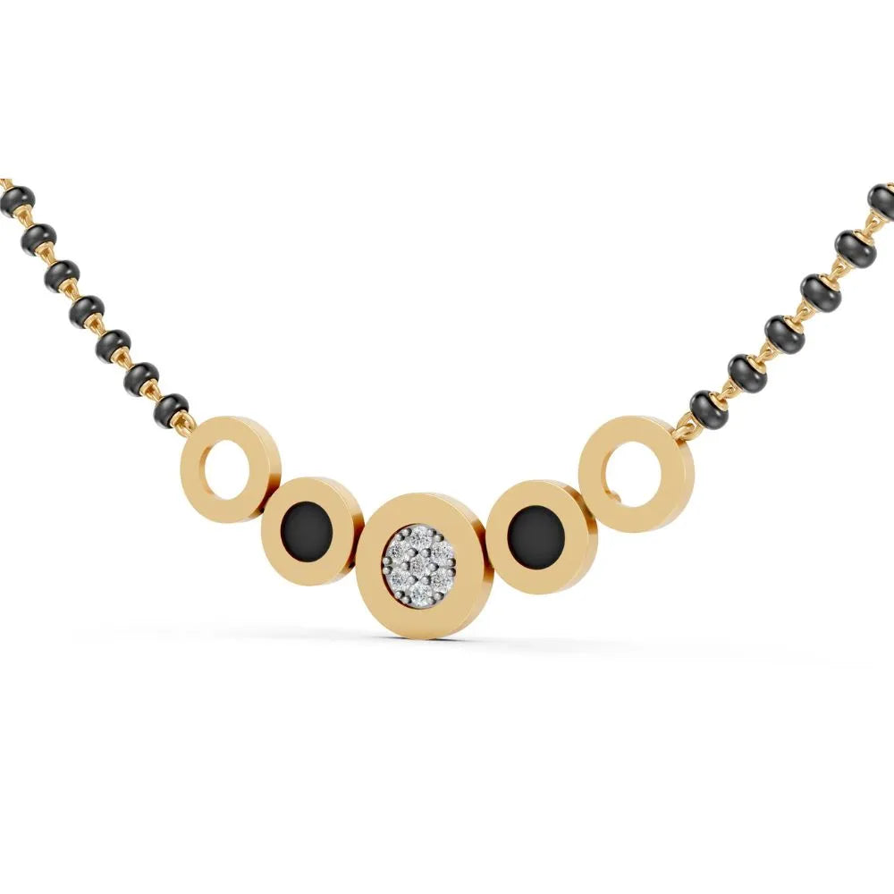 Contemporary Circle Motif Diamond Mangalsutra Design Yellow Gold
